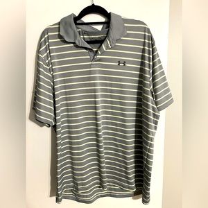 Never worn grey striped Under Armour polo